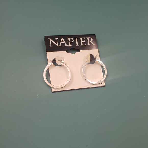 Napier, NWT, Silver latch back hoop pierced fashion earrings - Picture 2 of 11
